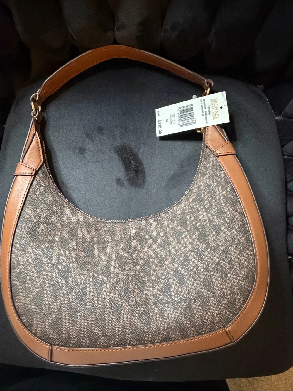 Michael Kors Brown MK Signature Crescent Shoulder Bag